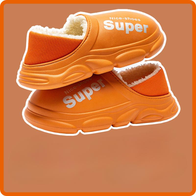 

Водонепроницаемые хлопковые тапочки для женщин с толстой подошвой для наружного ношения, нескользящие и теплые парные тапочки для осени и зимы, домашние сумки 45 оранжевый