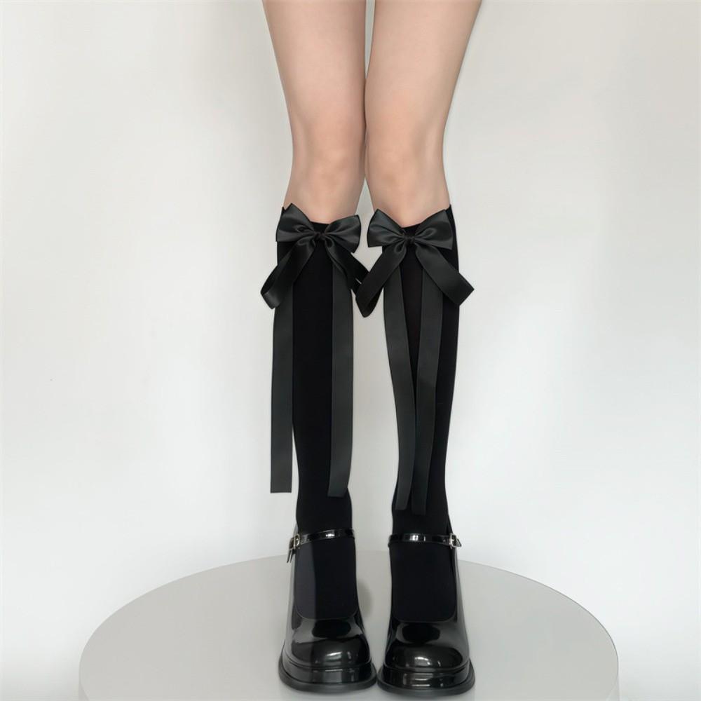 New Sweet Lolita Bowknot Middle Tube Socks Breathable Comfortable Fit Calf Socks Anti Slip Knee High Socks Summer Season