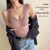 Women's Slim Elastic Chest-Pad Warm Vest with Velvet Suspender, Autumn/Winter Base Layer.