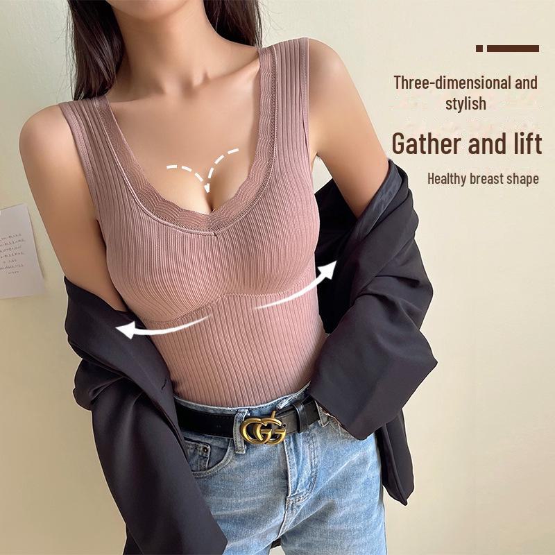 Dámská úzká elastická hřejivá vesta s vycpávkou na hrudi a sametovými ramínky, základní vrstva pro podzim/zimu.