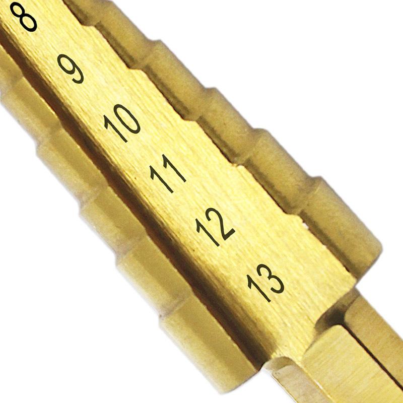 3-13mm titanbeschichteter Sechskantgriff Stufenbohrer Gold Pagodenbohrer Multifunktions-anisotroper Bohrlochschneidwerkzeug