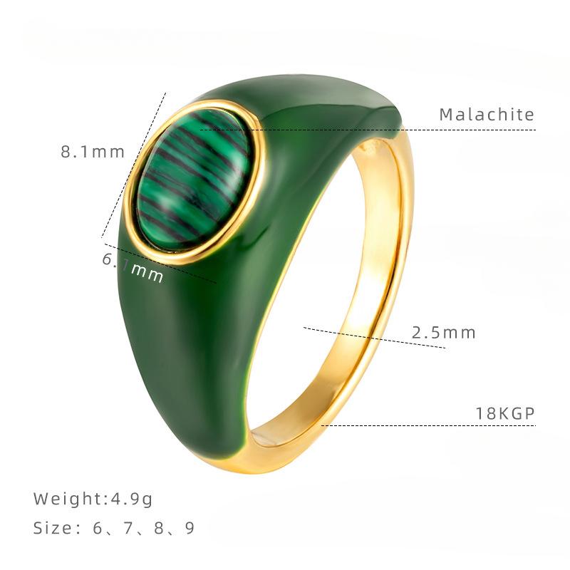 

Новогодний подарок Кольцо с овальным камнем Тигровый глаз с каплей масла Натуральный драгоценный камень Кольцо с малахитом Аксессуары для наслоения Женские 9