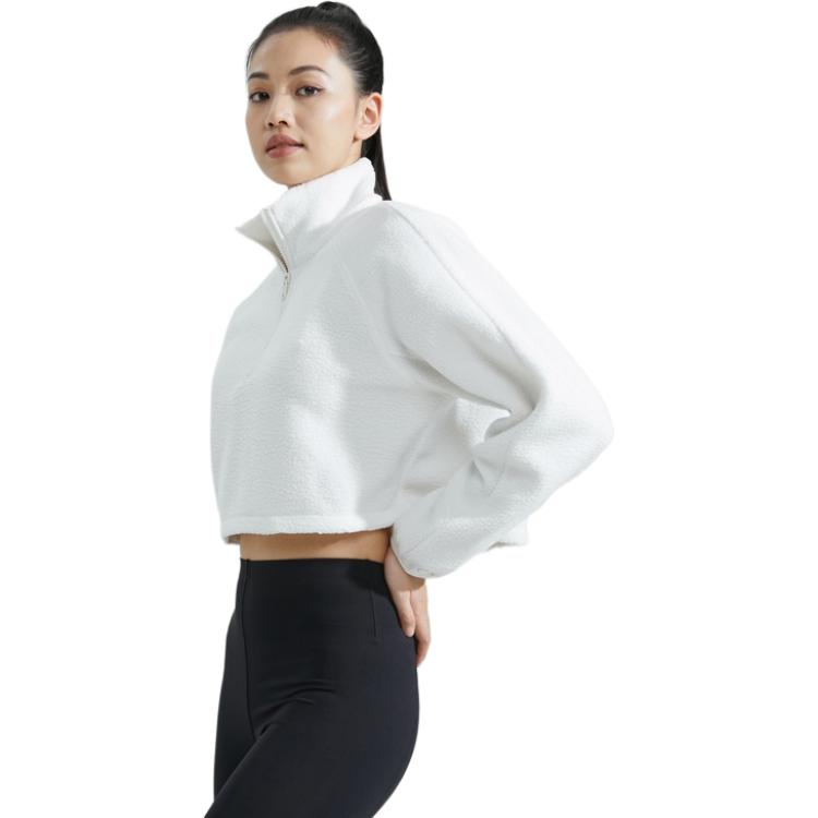 Calvin Klein Solid Color Minimalist Stand Collar Fleece Sweatshirt Women sweatshirt Moonlight-White 4WF3W327100