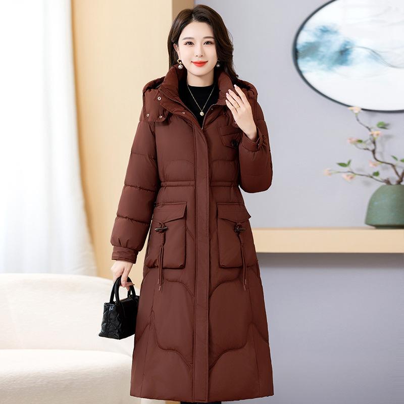 2025 Thickened Cotton Jacket Women's Winter New Mid-Length Over Knee Cotton Jacket Slimming Plus Size Warm Padded Jacket Jacket
