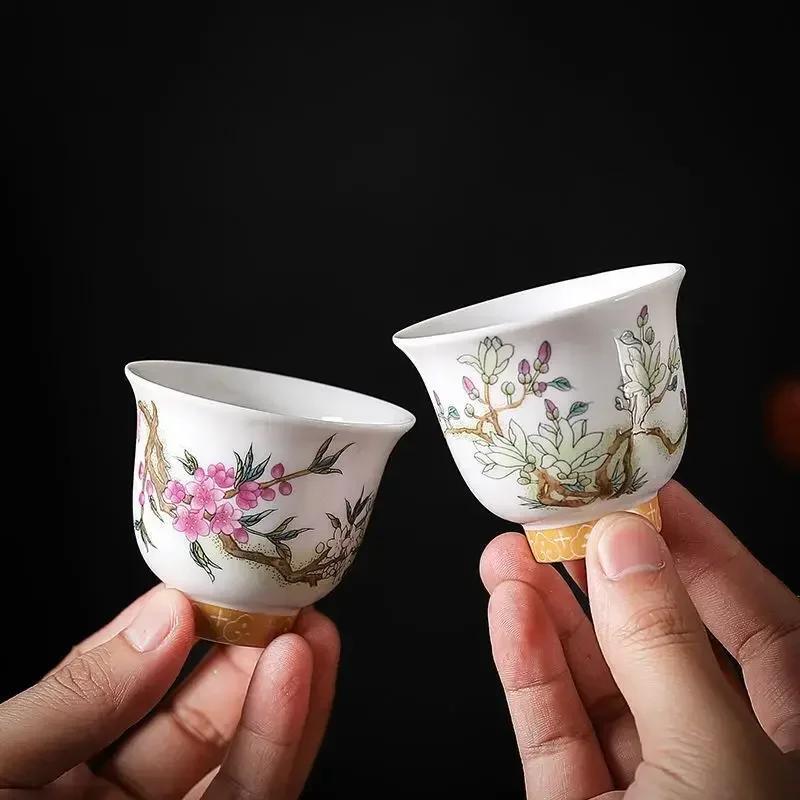 12-Pc Chinese Kung Fu Tea Set - Enamel Ceramic Cups with Floral DeitiesDesign Gift Box for Tea Ceremony/Gifting (Floral Pattern)
