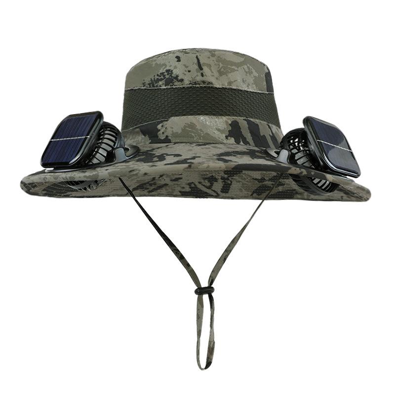 Dual fan solar hat summer outdoor mountaineering fishing sun protection visor hat camouflage big eaves men's bucket hat