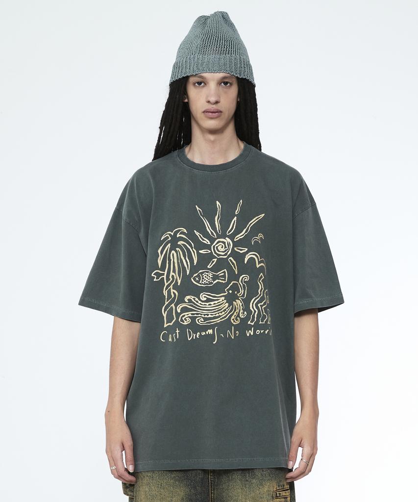 Sseleupe Cast Dream No Warris Pigment Short Sleeve T-Shirt Khaki