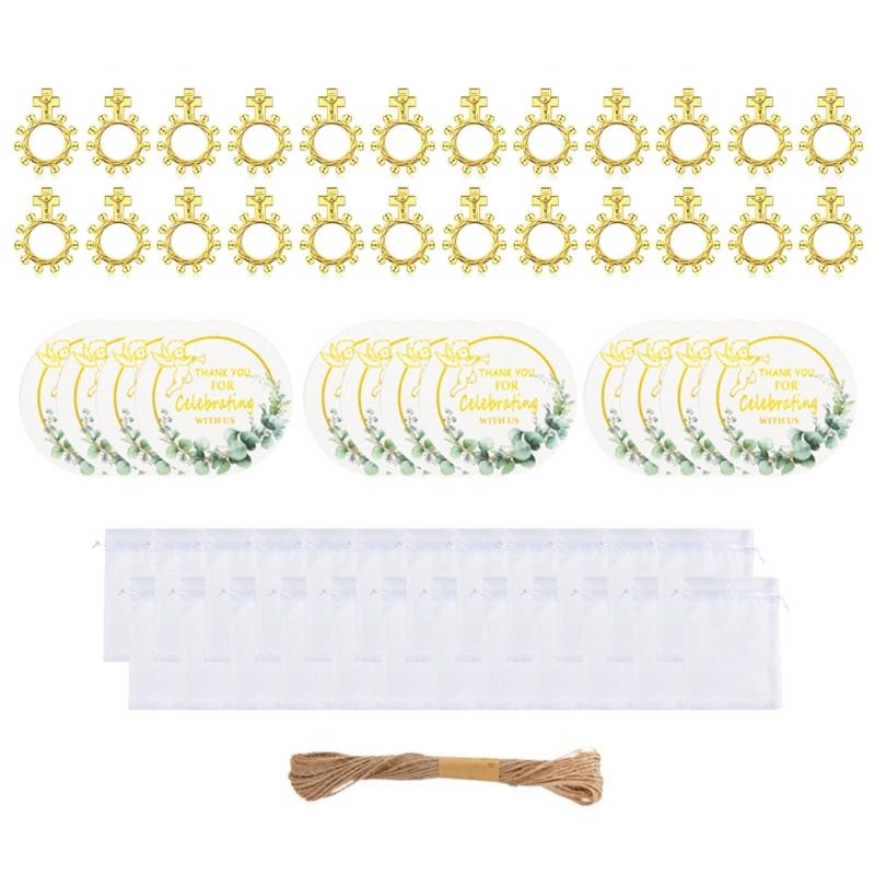 Vintage Metal Crucifix Rings Set For Communions Keepsakes Group Event with Organza Bag Mysterious Accessories 1