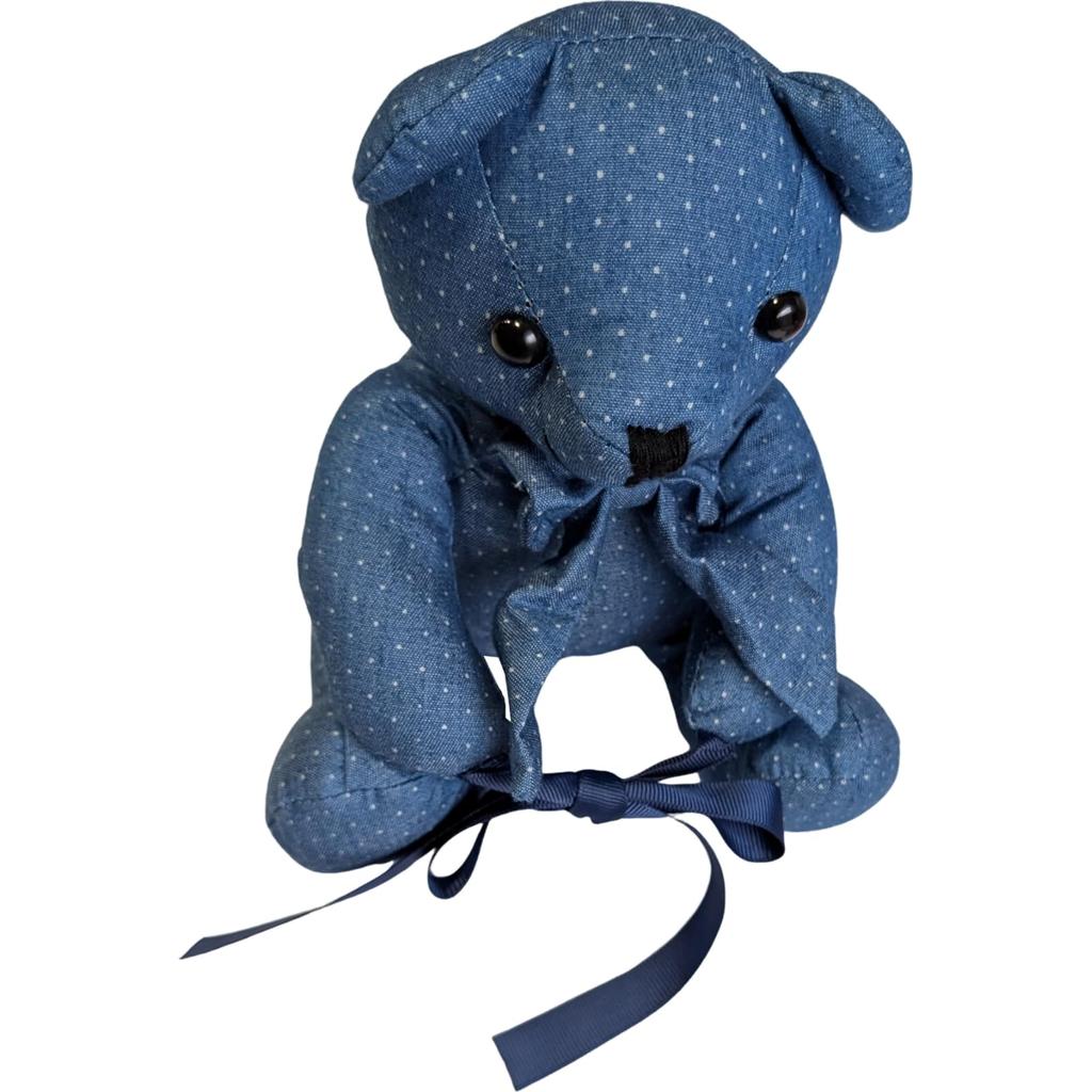 Plush Teddy Denim Dot Pattern with Fluffy and Perfect As a Gift or 751295 Q-FLA Bear, Ribbon, Cuddly, Celebration,
