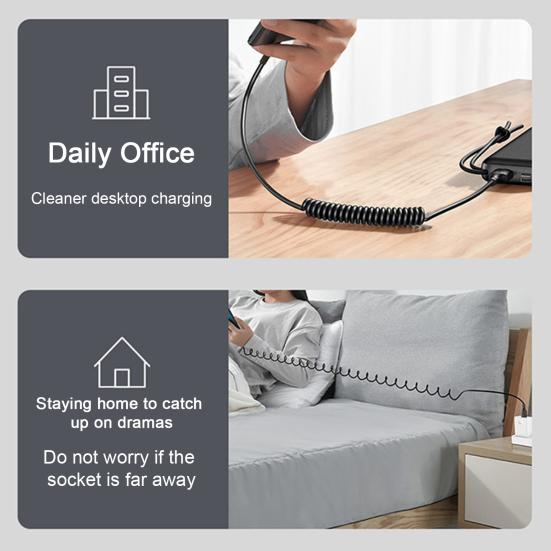 Charging Cable Telescopic Design Spring Charging Anti-winding 5A Fast Line Type-C/USB/8-Pin Data Accessories Phone
