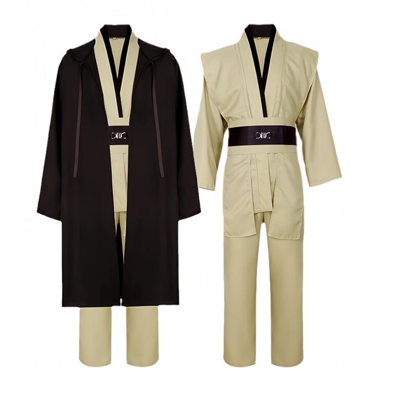 Men's Halloween Jedi Cosplay Costume Adults Obi-Wan Kenobi Tunic Hooded Robe Outfits Halloween Cosplay Uniform Full Set