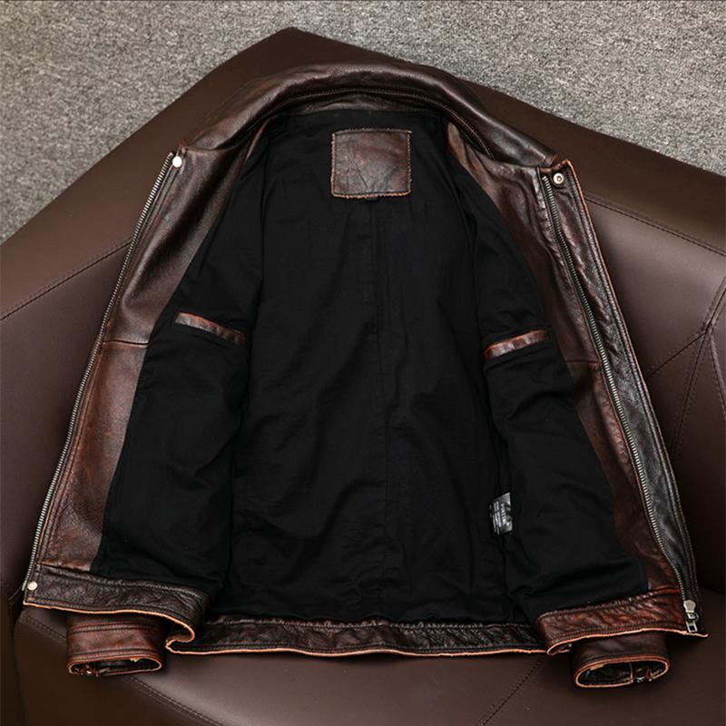 New Men Cowhide Coat Red-Brown American Retro Vintage Motorcycle Jackets Biker Mens Genuine Cow Leather Jacket Autumn Winter 6XL