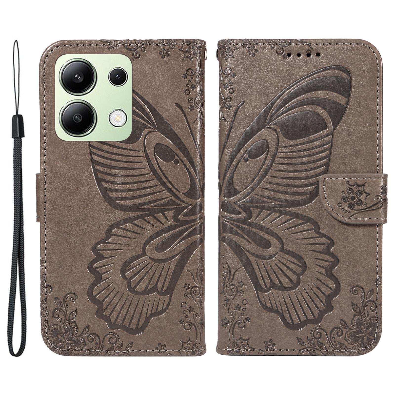 

For Xiaomi Redmi Note 13 4G Imprinted Butterfly Pattern Wholesale Phone Case PU Leather Flip Phone Cover Grey