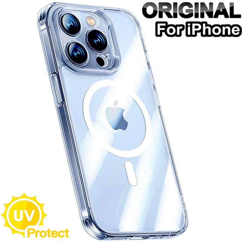 

Роскошный магнитный чехол для беспроводной зарядки Magsafe для iPhone 15 14 13 12 11 Pro Max Mini X XS XR 7 8 Plus, жесткий акриловый прозрачный чехол