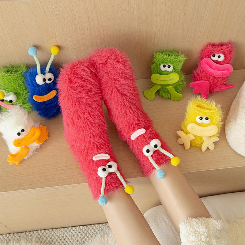 Cute Funny Socks For Women Mid Crew Socks Winter Home Sleep Socks Cartoon Plush Cozy House Floor Socks For Couples Warm Gifts