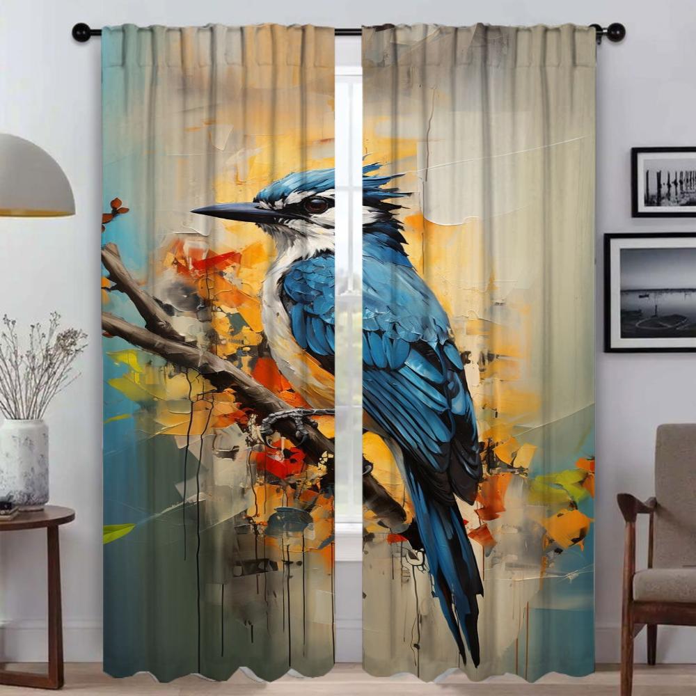 Bug Resistant Window Curtain Room Panel Hummingbird Birds Partition Halloween Decoration Tulle Bedroom Curtains Shades Polyester Washable Ready