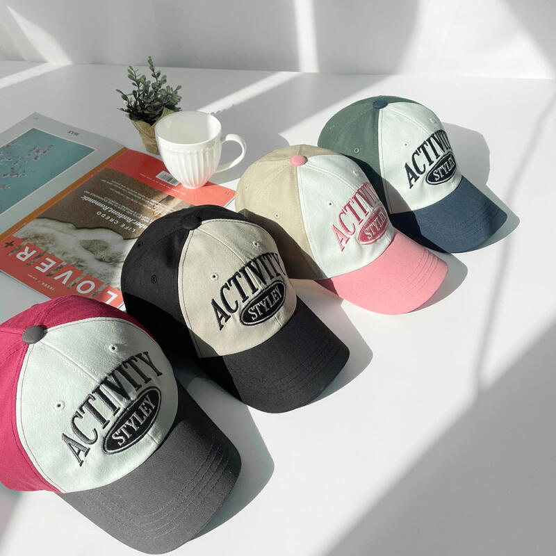 Women s Kitsch Look Y2K Color Block Ball Cap Pink Hat C4774_Black