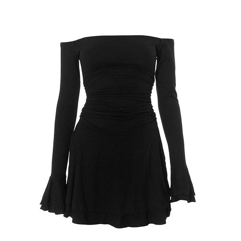 2024 Autumn Women's Backless Off-Shoulder Bell Sleeve Dress