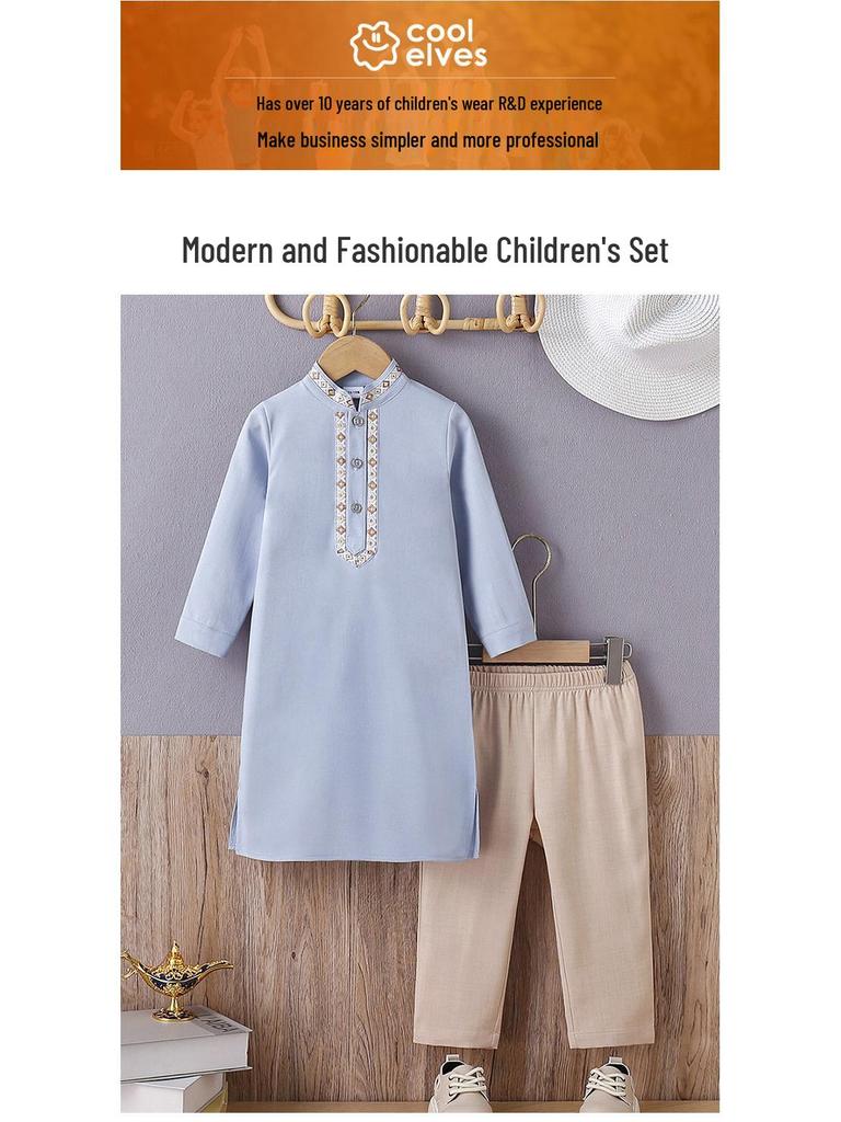 Popular Middle Eastern Boys' Embroidered Robe Set for Teens