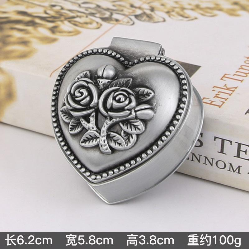 Vintage Antique Tin Rose Embossed Mini Jewelry Box Zinc Alloy Velvet Lined Ring Earring Trinket Storage Case Wedding Gift