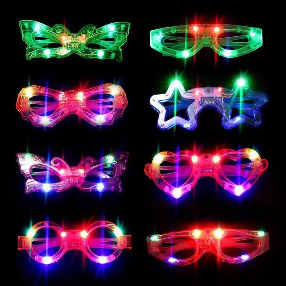 

Светодиодные светящиеся очки Светящиеся очки 6 форм очков Мигающие Светящиеся в темноте Вечериночные принадлежности Сувенир День рождения Хэллоуин 10pcs