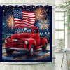 Patriotic Truck Shower Curtain - Vibrant Pickup, Red Chrome, American Flag, Classic Americana, Water-Resistant Polyester