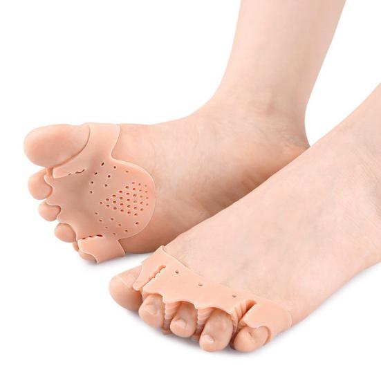 1 Pair 5 Hole Toe Separator, Thickened Elastic Forefoot Cushion Pad for Overlapping Toes, Breathable Bunion Corrector for Women
