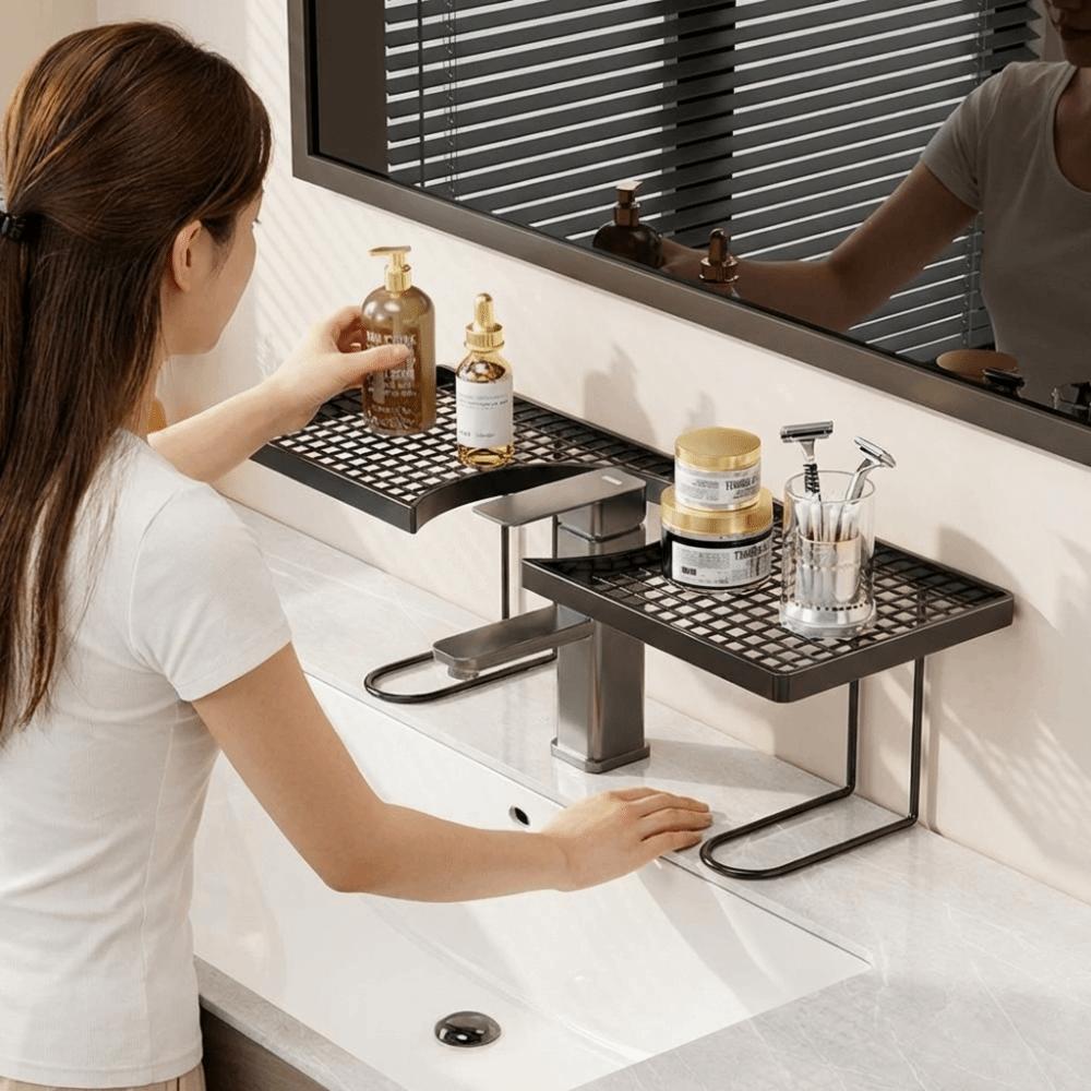 Universal Bathroom Storage Rack Water Drainage Simple Kitchen Storage Rack Mesh No-Drill Countertop Organizer Washstand