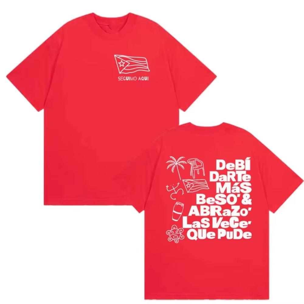 Debi Tirar Mas Fotos Doppelseitig Bedrucktes T-Shirt Bad Bunny Album Fan Geschenk T-Shirt Reine Baumwolle Alltags-T-Shirt