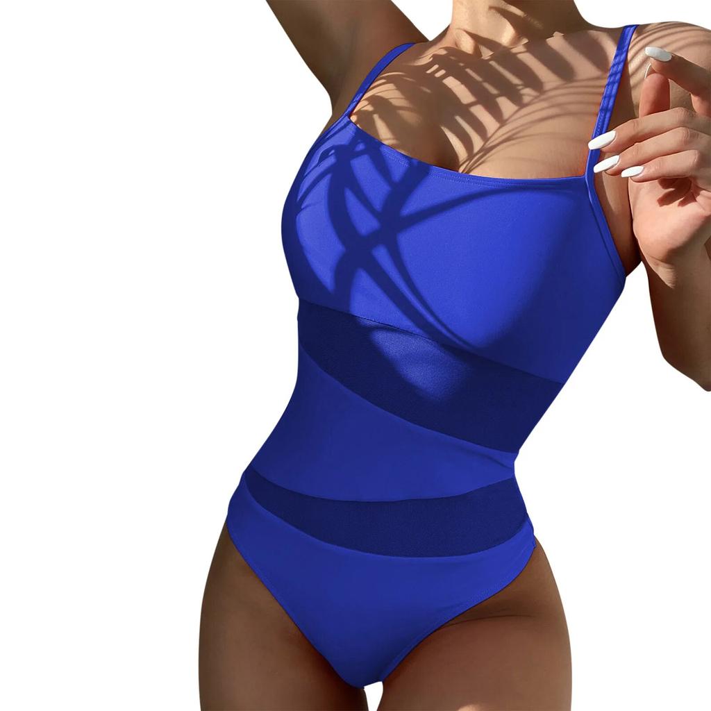 Color Bikini Swimsuit Casual Mesh Ladies Siamese Hollow Solid Swimwears Beachwear High Waist pool