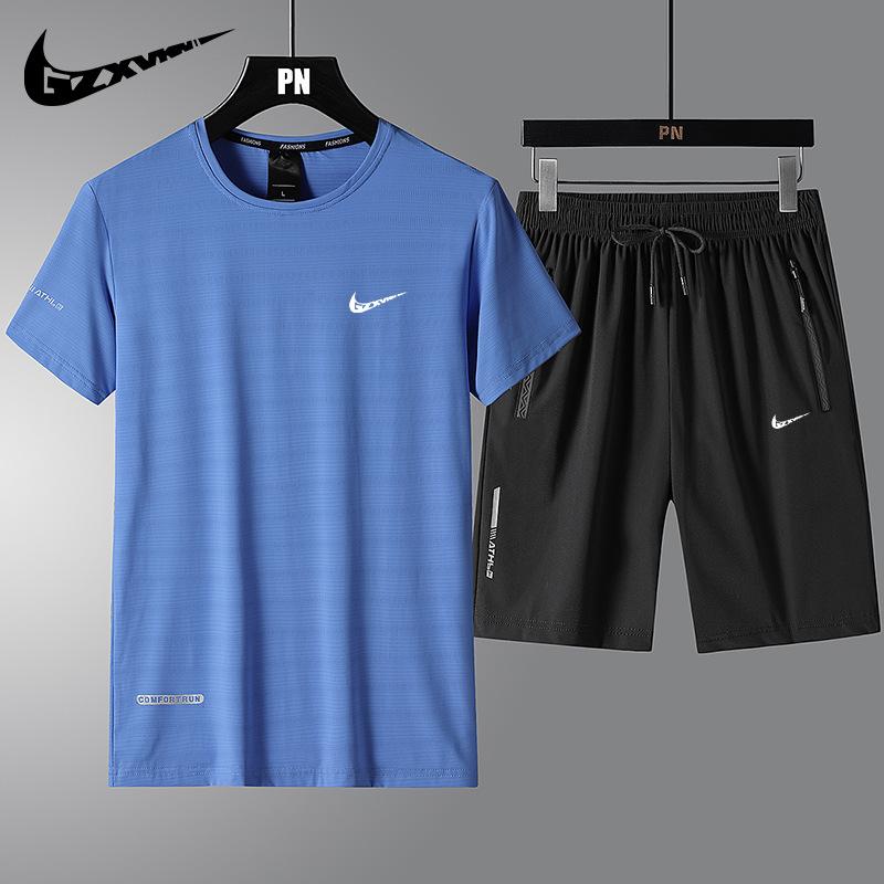 

Men s Ice Silk Sports Leisure Set T-shirt Short Sleeved/Shorts Quick Drying Running Fitness Two Piece 2XL