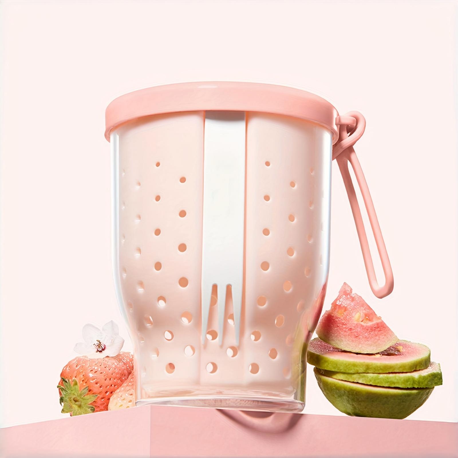 

Портативный стакан для фруктового салата со встроенной вилкой, многоразовый пластиковый контейнер для офиса, путешествий и вечеринок, идеально подходит для любителей фитнеса