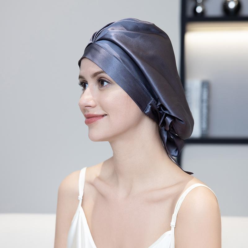 100% Silk Bonnet 19 Momme Pure Silk Hair Wrap Cap Sleeping Night Cap For Women Silk Head Scarf Adjustable Ribbons Silk Hat Gift
