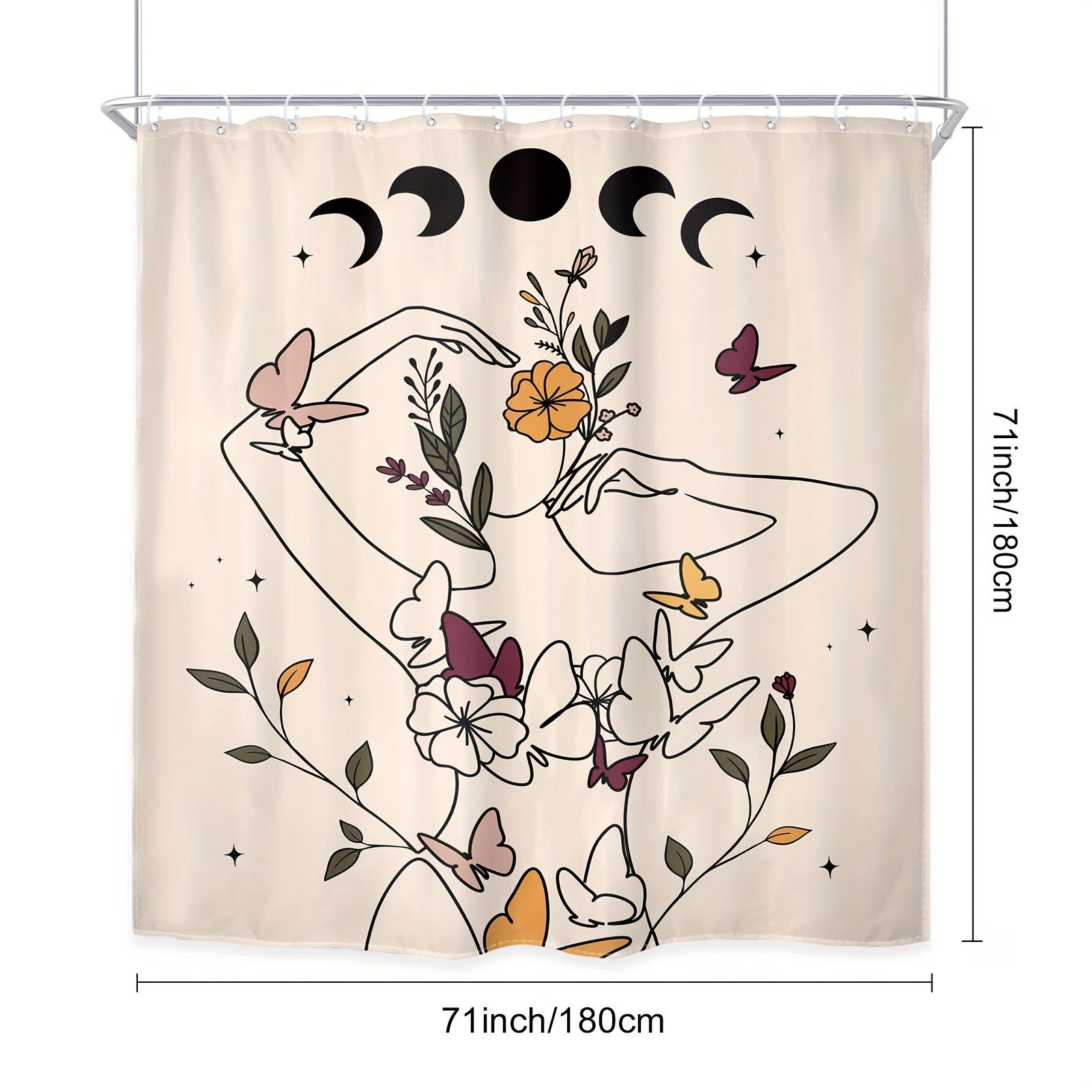 

Abstract Woman Shower Curtain Set - Vintage Wildflower Moon Phase, Minimalist Art, Waterproof W90XH180cm