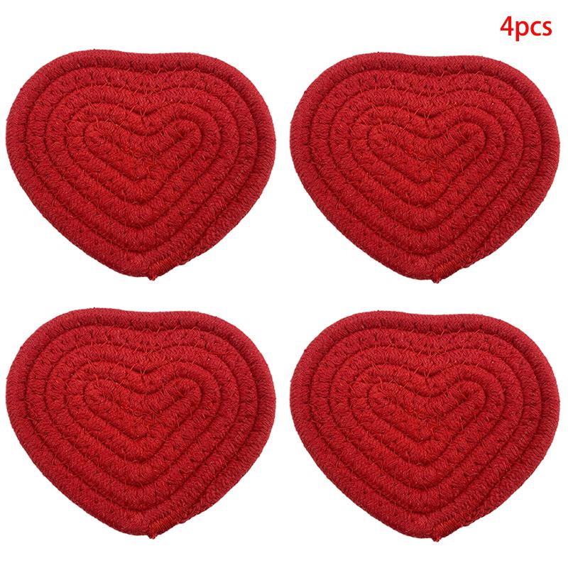 

4pcs/lot Cotton Rope Hand-woven Heart-Shaped Coaster Anti-Slip Table Mat Handmade Cotton Linen Pot Pad Creative Home Decorative
