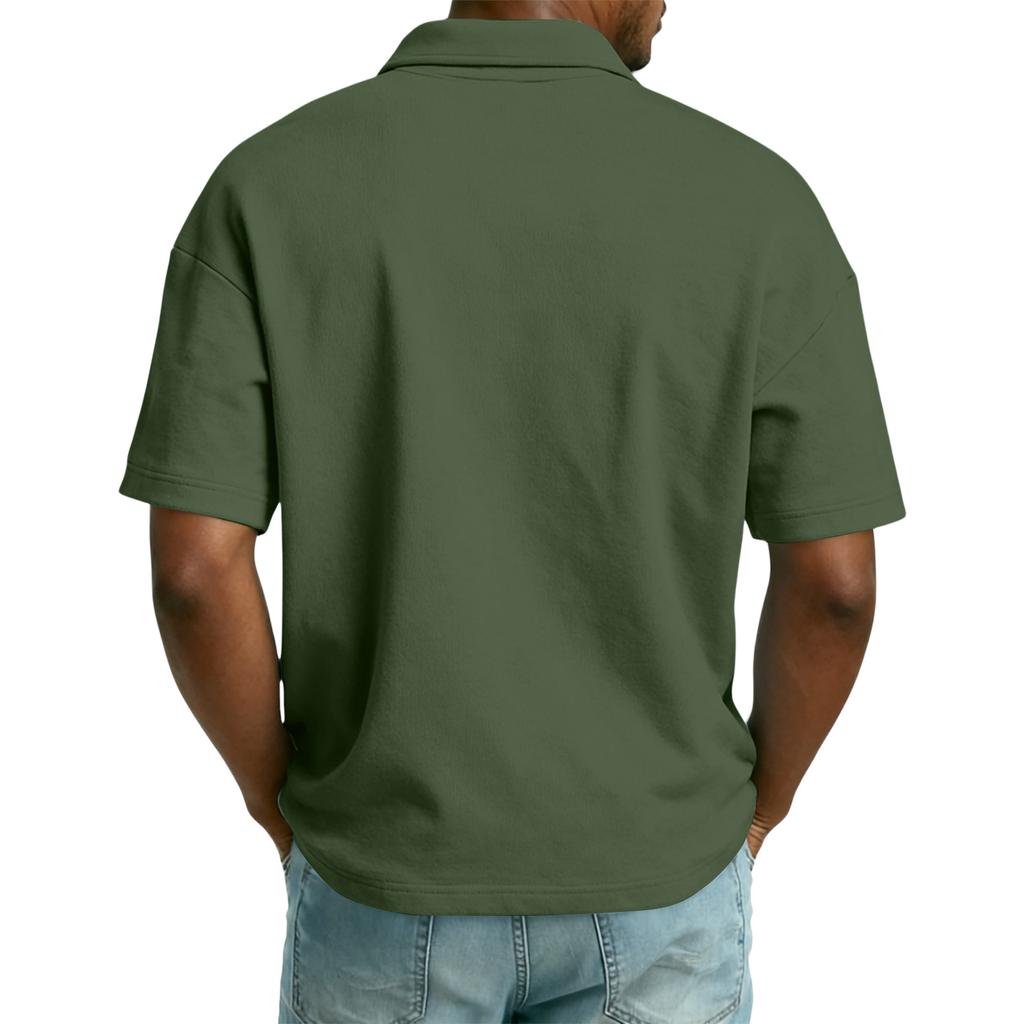 Men's Casual Collared Zipper Neck Short-Sleeve Top