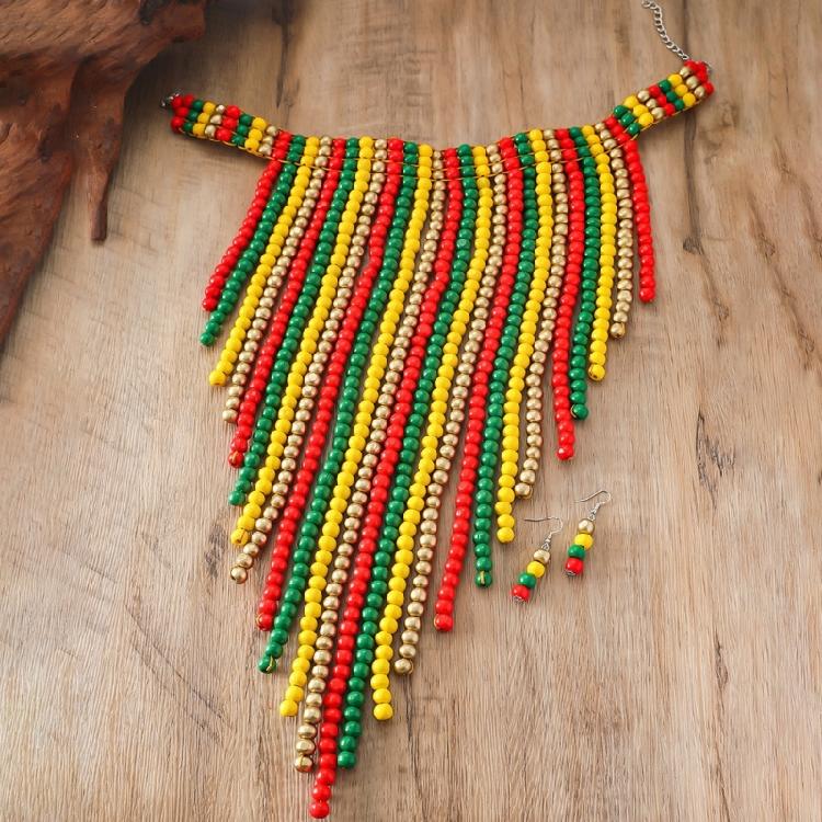 Bohemian Style Beaded Necklace Earrings Set Tassels Designs Jewelry African Beaded Jewelry Beads Earrings for Women