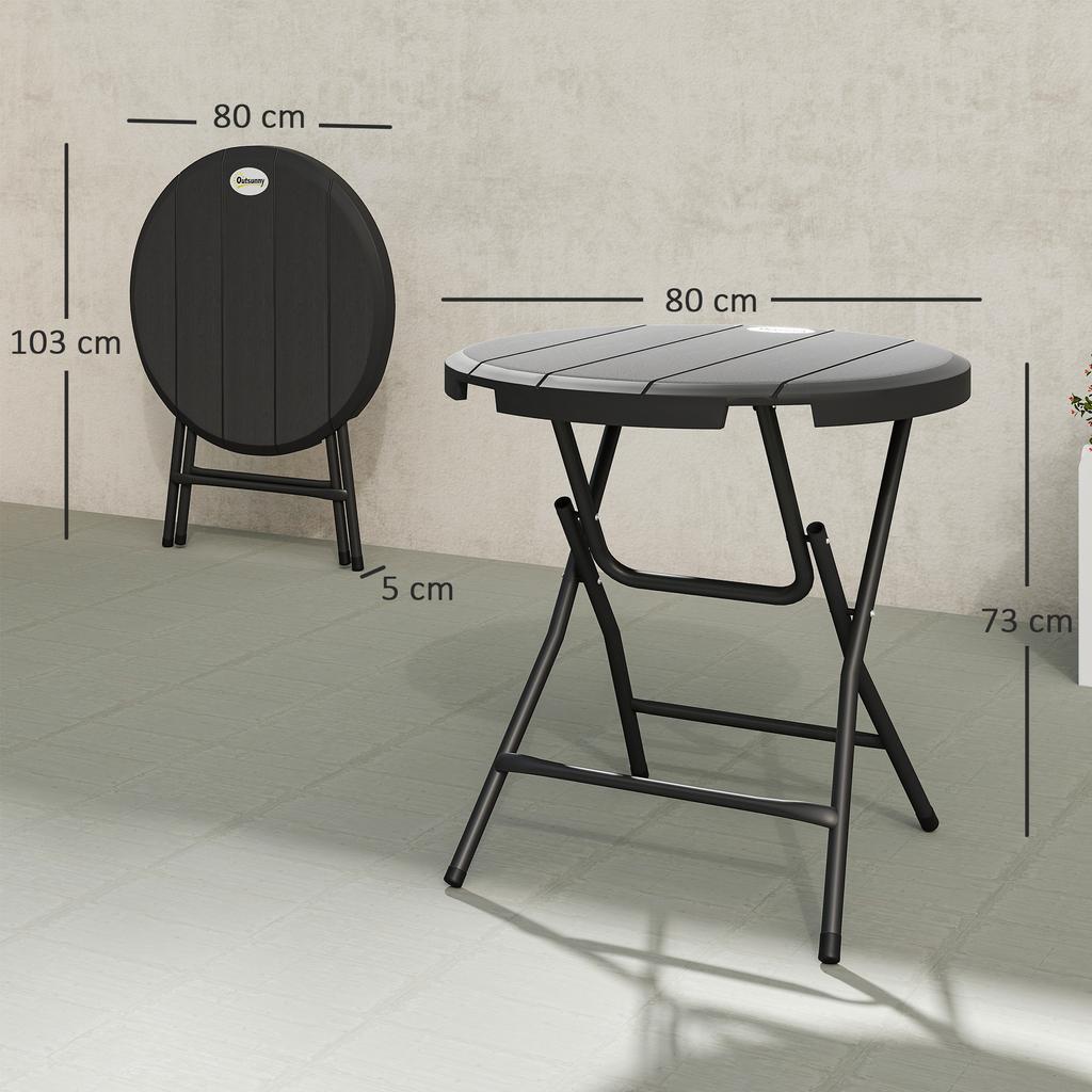 Foldable Round Garden Table for 4, Outdoor Dining Table with HDPE Tabletop and Steel Frame, 80 x 80 x 73 cm, Dark Grey