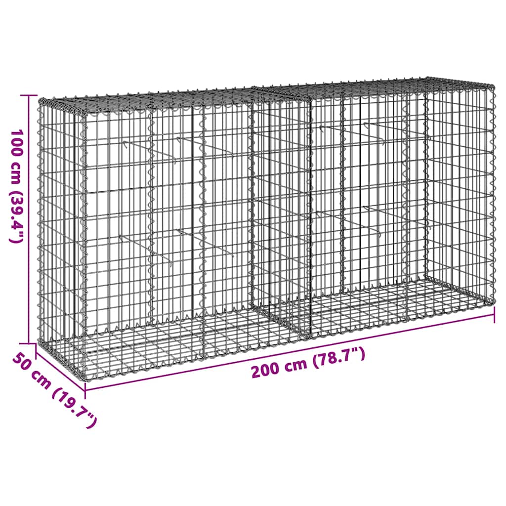Gabion with Lid 200 X 50 X 100 Cm Galvanized Iron