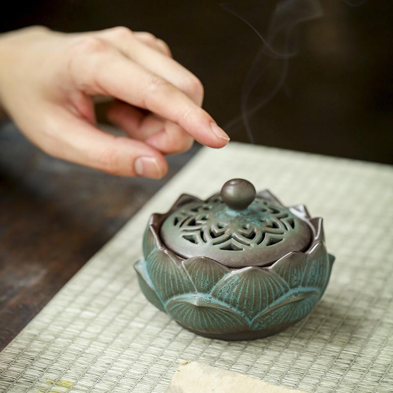 Ceramic Lotus Incense Burner for Mugwort & Sandalwood - Home Health Care Decor.