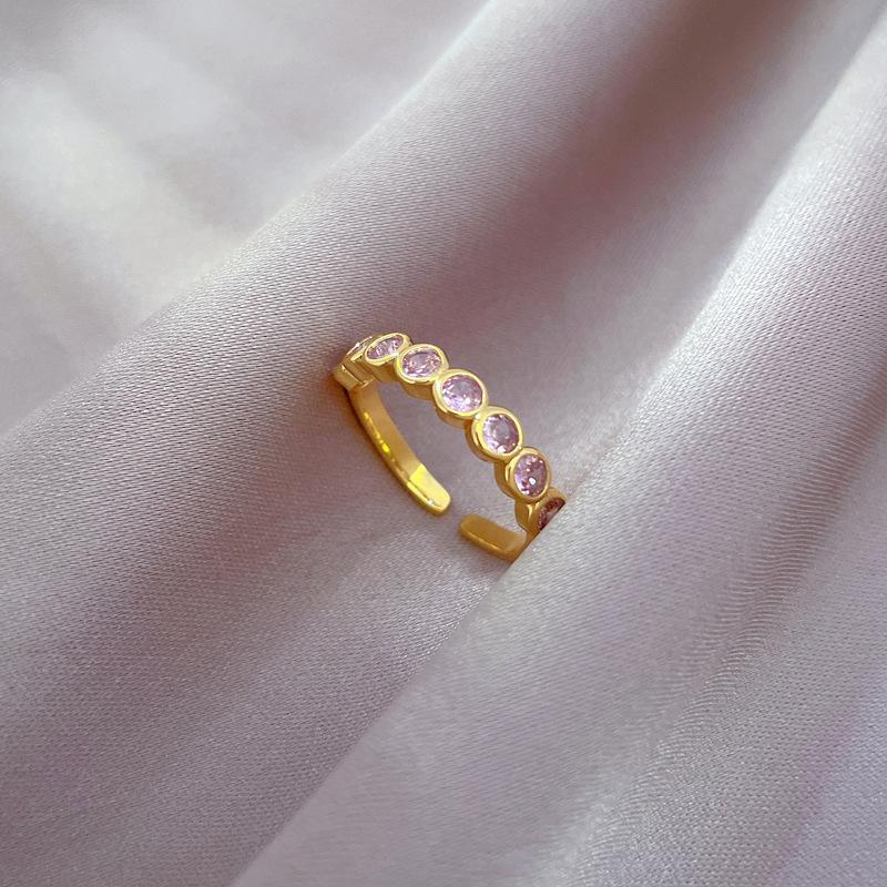 

New Creative Design Gold Color Stainless Steel Zircon Opening Couple Rings for Women Men Luxury Wedding Zircon Gift No Fade resizable розовый