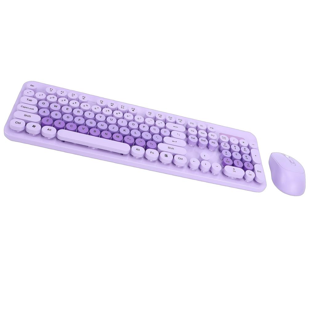 Wireless Cute Keyboard and Mouse 104 Keys Typewriter Style Retro Round Keycaps Keyboard for PC Laptop Desktop
