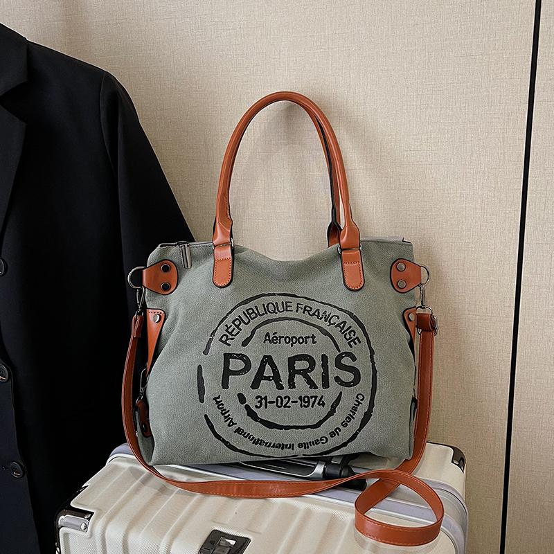 Casual Large-capacity Canvas Bag Women's 2026 New Fashion Commuter Shoulder Messenger Bag Contrasting Color Portable Tote Bag
