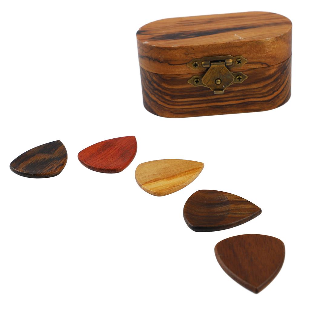 Wood Guitar Pick Box Smoothly Appearance Delicate Lightweight Portable Pick Case with 5Pcs Guitar Picks