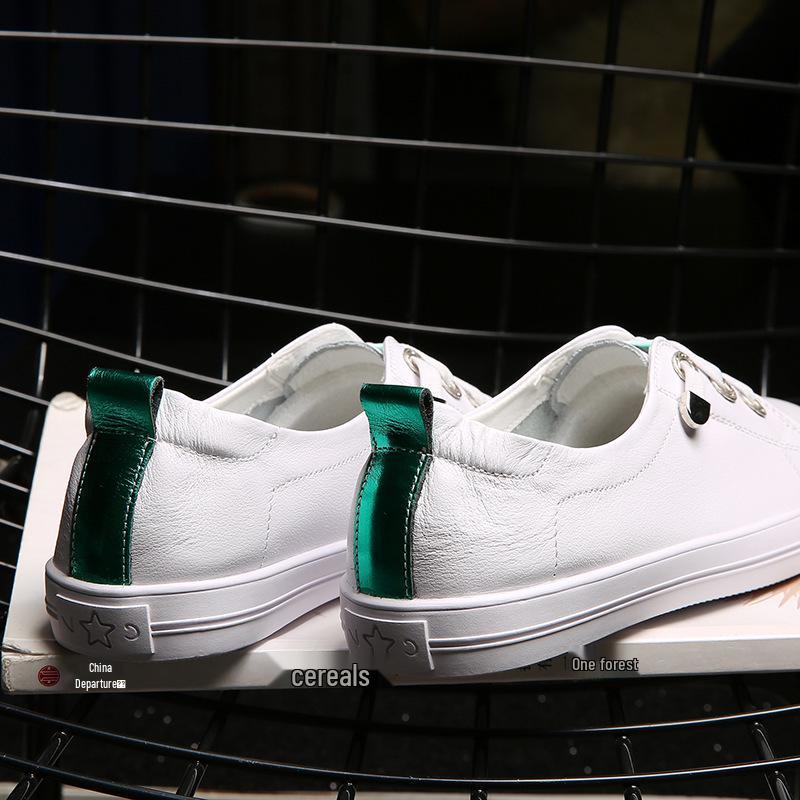 Women's White Genuine Leather Flats - 2023 Korean Style. Versatile, Trendy, Plus Size Casual Shoes for Spring/Summer.