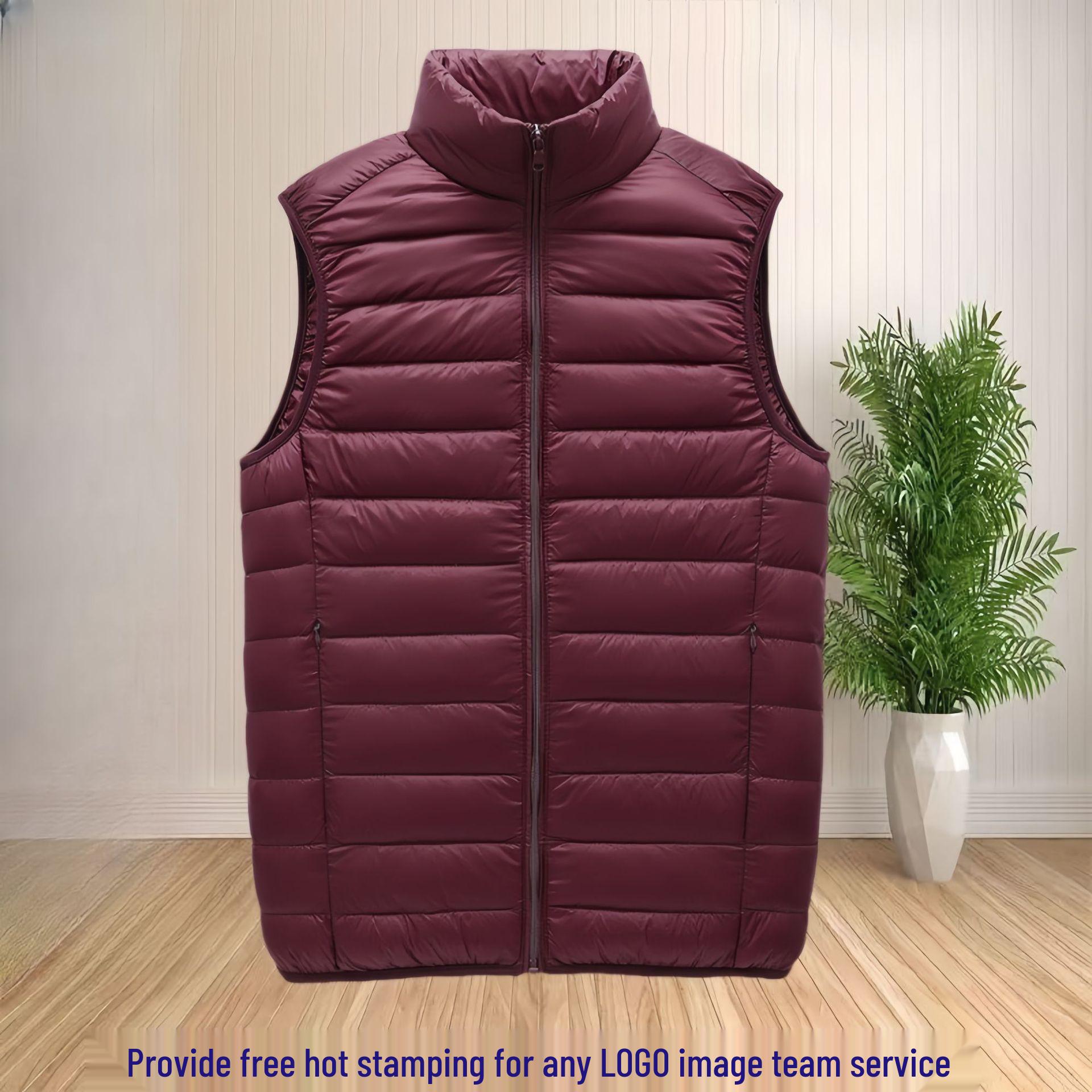 

Мужской 2024 Осень/Зима Легкий Роскошный Пуховый Жилет со Стойкой 4XL вино красного