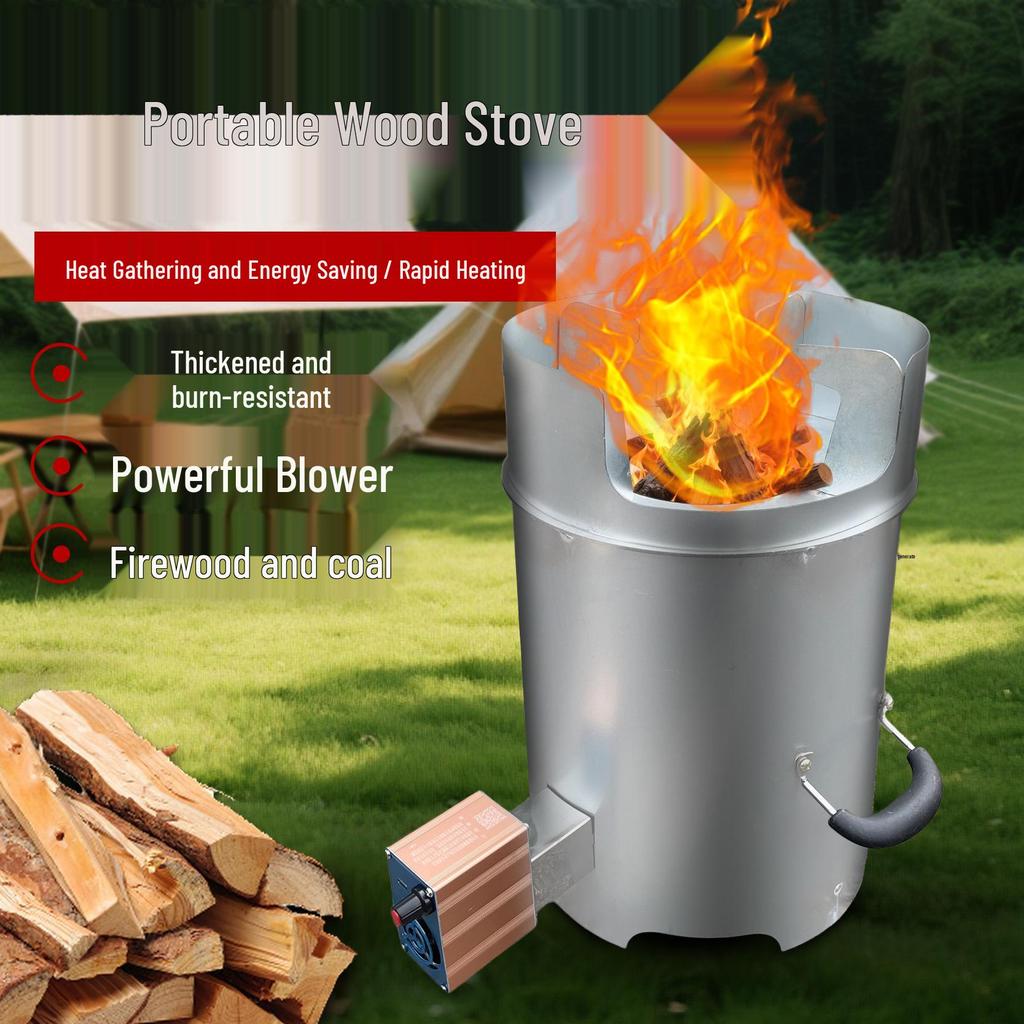 Portable Smokeless Wood-Burning Stove for Outdoor Camping and Rural Home Heating