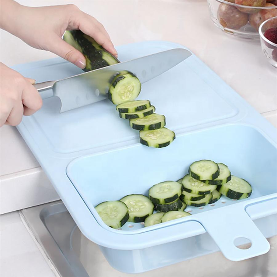 1PC Multi-functional Sink Cutting Board Kitchen Vegetable and Fruit Cutting Board 2-in-1 Removable Drain Basket Cutting Board