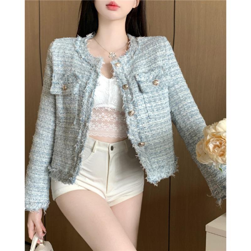 (with Inner Lining) Short Coat Women s Design Sense Autumn New Xiaoxiang French Celebrity High-end Sense Temperament S светло-синий