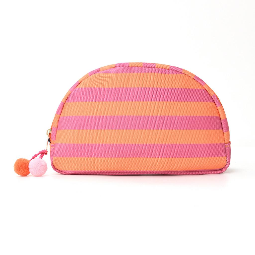 Polyester Striped Makeup Bag With Multipurpose Storage For Travel And Outdoor Use